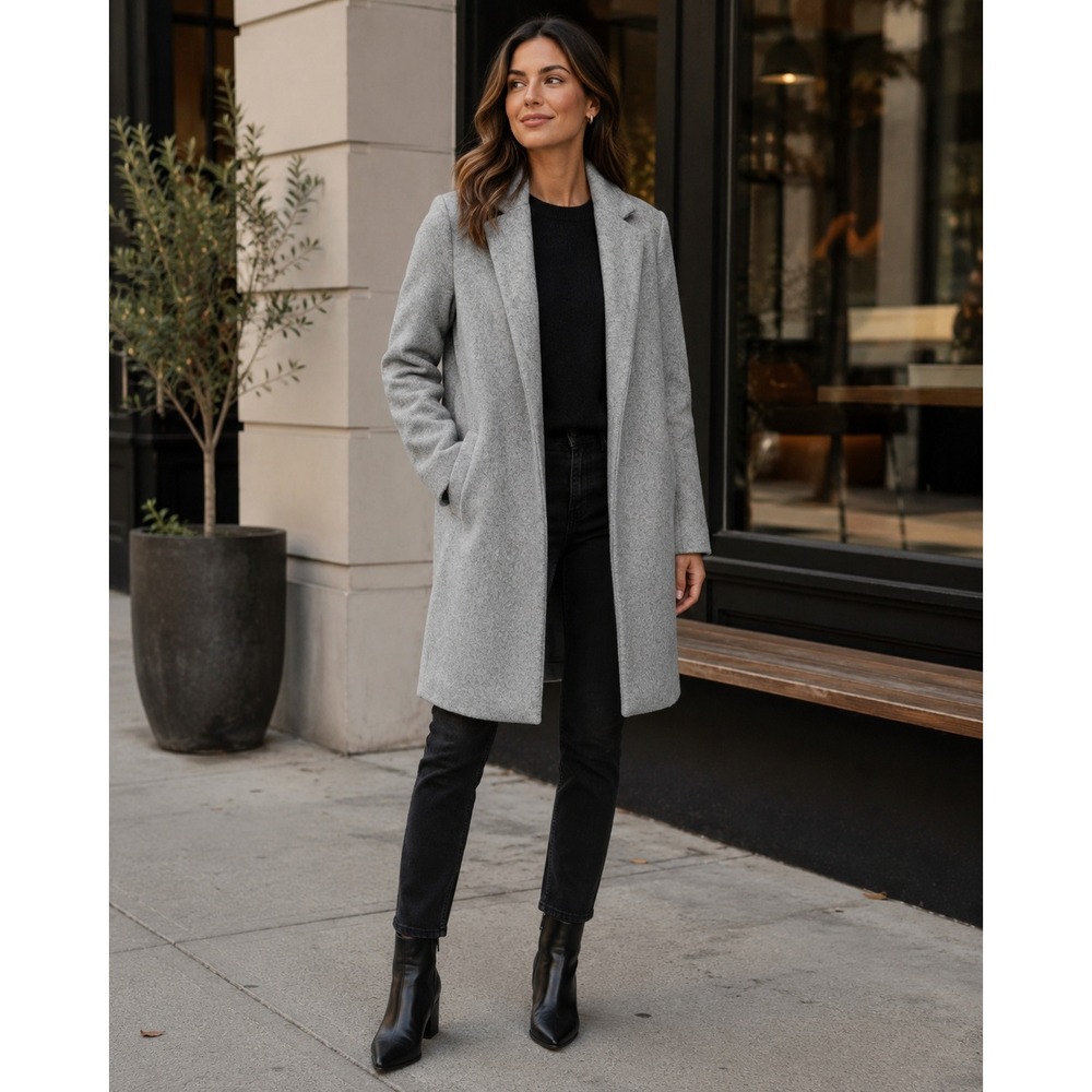 Zara Womens Grey Open Front Notched Lapel Soft Overcoat Jacket Medium Grey